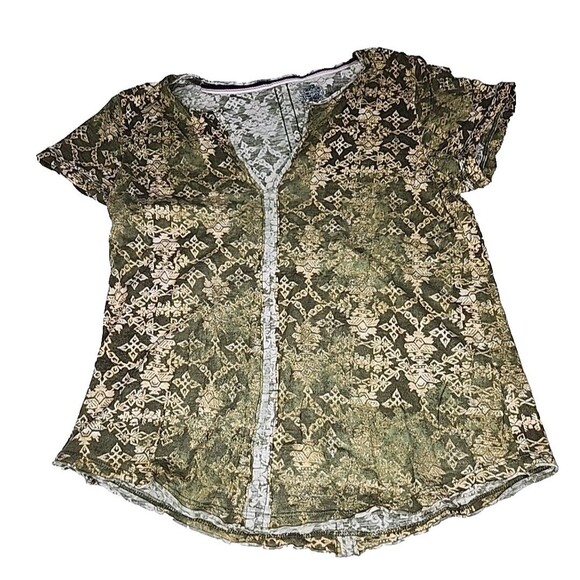 PILCRO x ANTHRO Spliced Neck Tee in Green Geometric Diamond Womens Medium - Picture 3 of 7